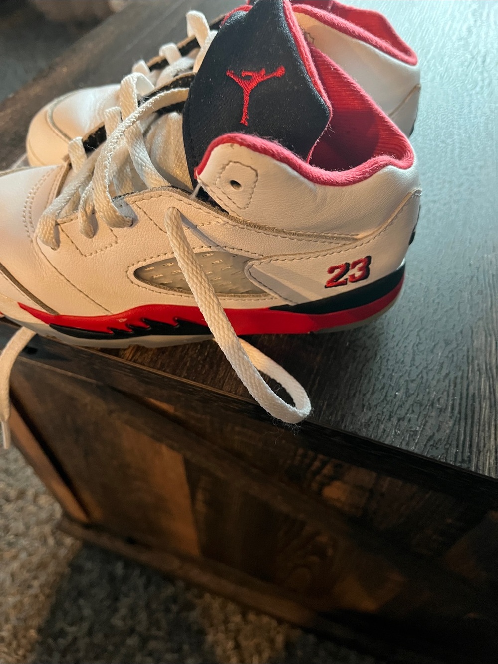 Jordan Kids White and Red High-Top Sneakers - Picture 3 of 5